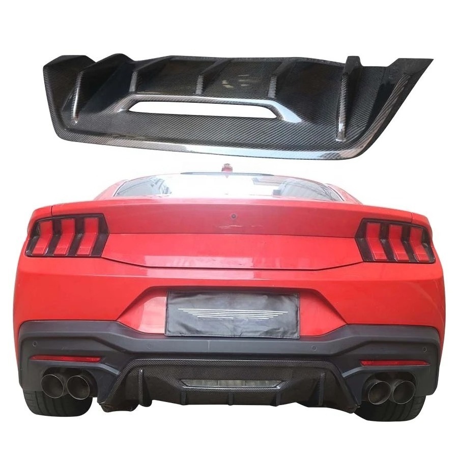 New Carbon Fiber Central Rear Diffuser with Fog Light for Mustang Dark Horse S650 EcoBoost 2024 Bumper Lip Body Kits